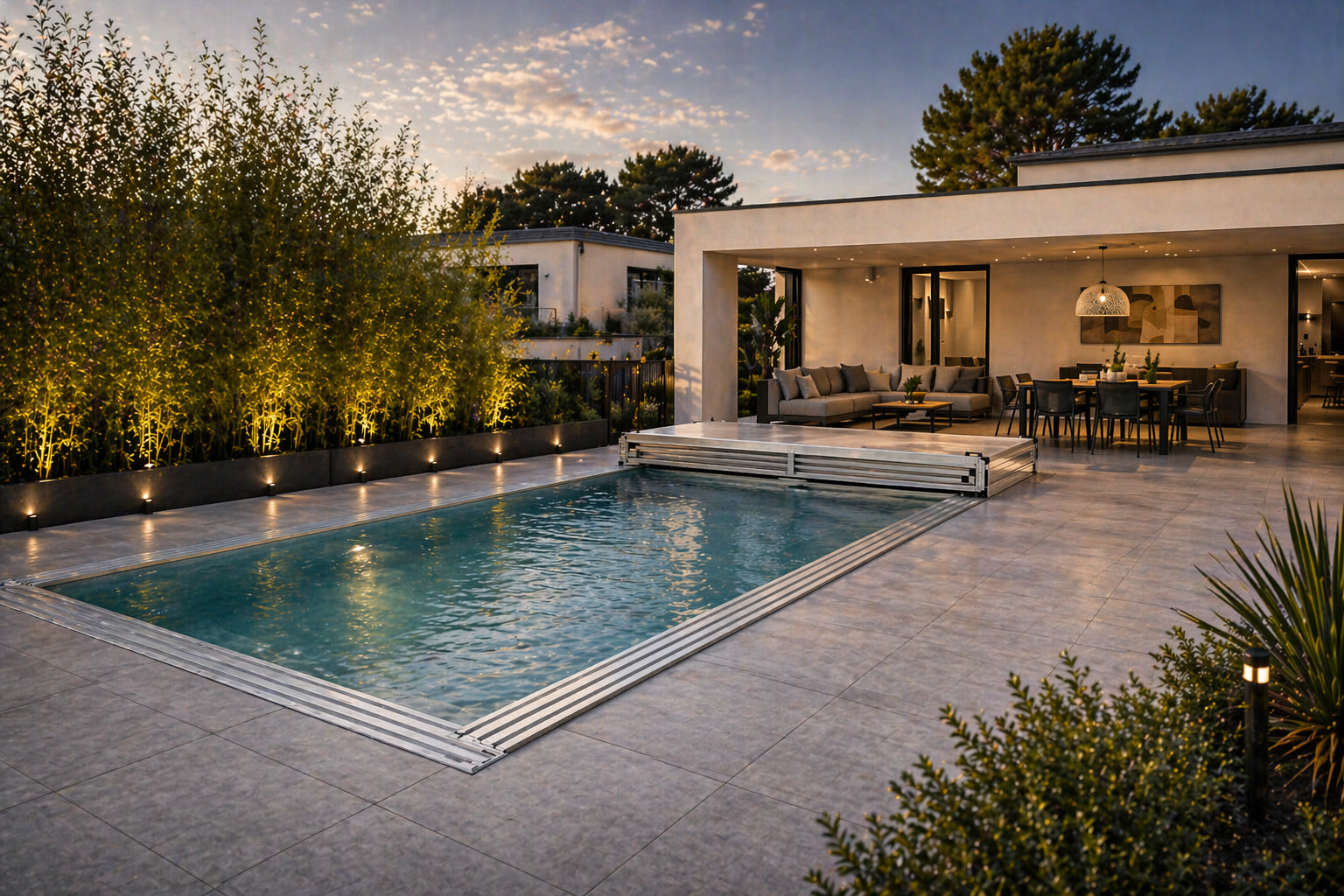 Abri de piscine extra plat ouvert